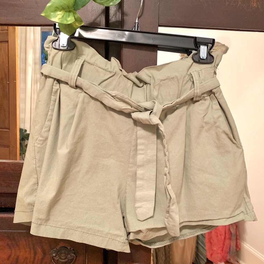 Olive Green Paperbag Shorts